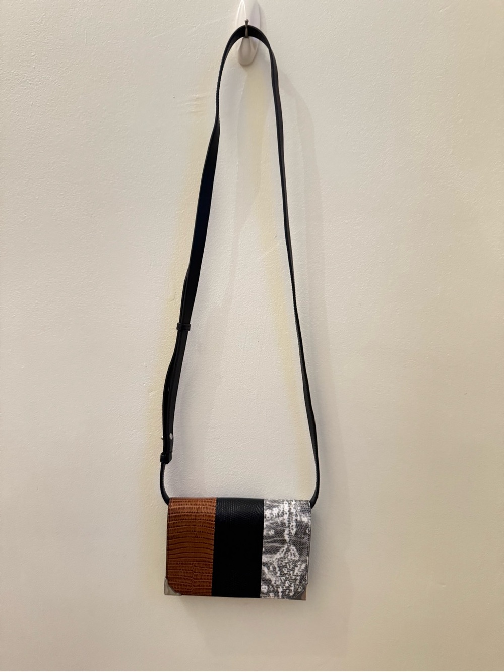 Alexander Wang Prisma Mixed Leather wallet with removable crossbody strap.